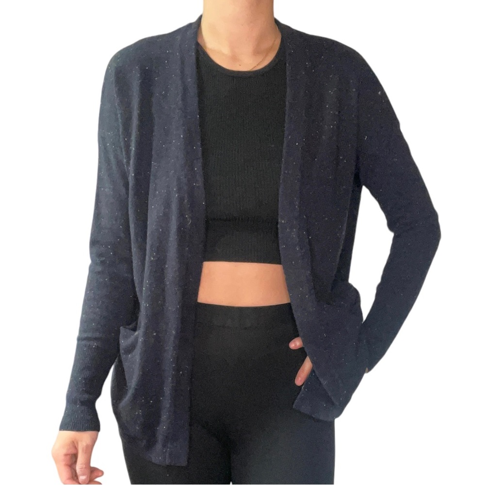 Navy Merino Wool With Coloured Sprinkle Open Cardigan